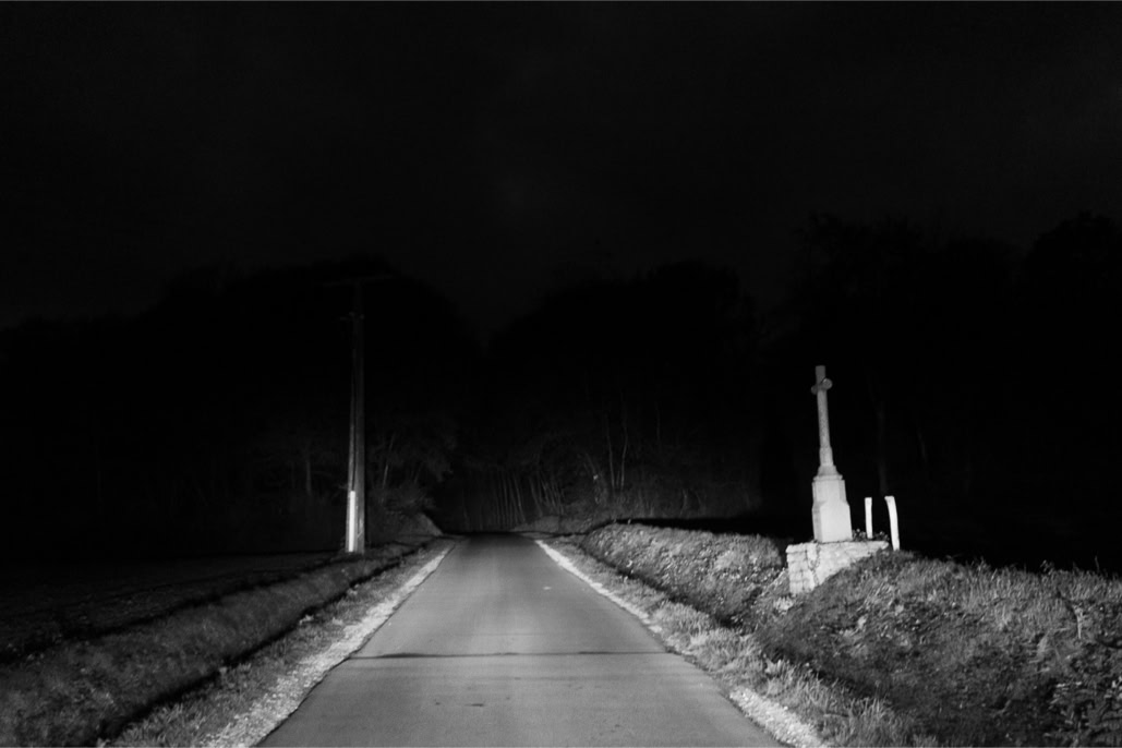 black and white, bois, bretagne, brittany, bw, champ, croix, cross, diaoul, field, monochrom, monochrome, noir et blanc, pole, poteau, road, route, wood