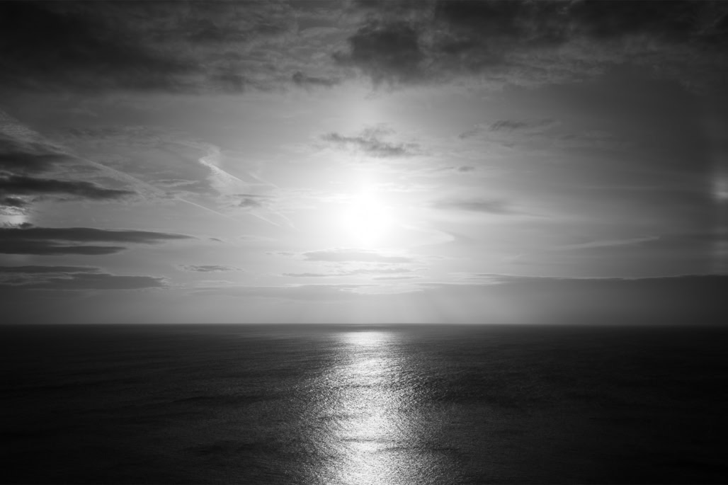 UK, black and white, bw, devon, england, mer, monochrom, monochrome, noir et blanc, sea, sunset, united kingdom
