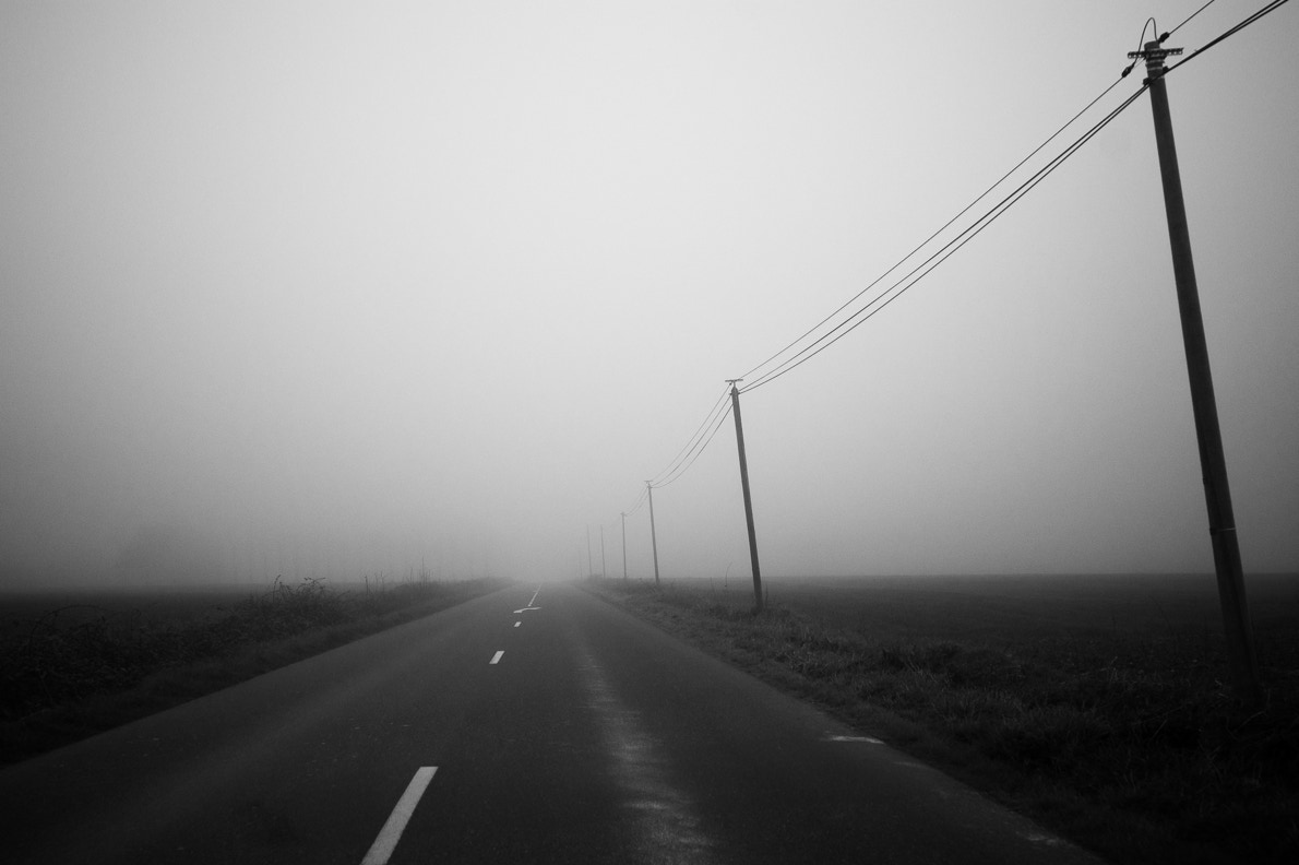 paysage, oretail photography,  olivier retail, noir et blanc, black and white, landscape, monochrom, monochrome, bw, champ, field, route, road, poteau, pole, wire, fil électrique